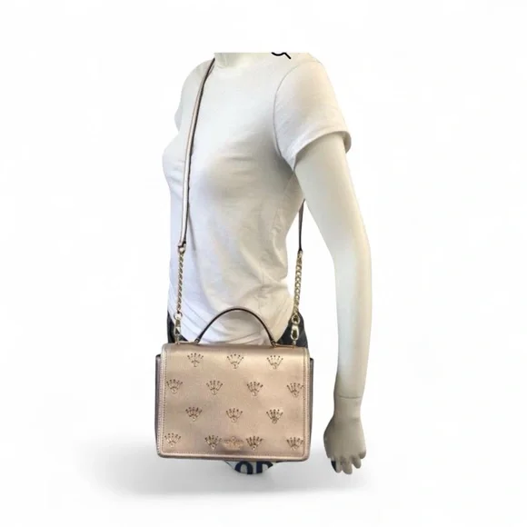 Blush Gold Leather Jeweled Crossbody/Shoulder Bag COA Included, Goldtone EUC